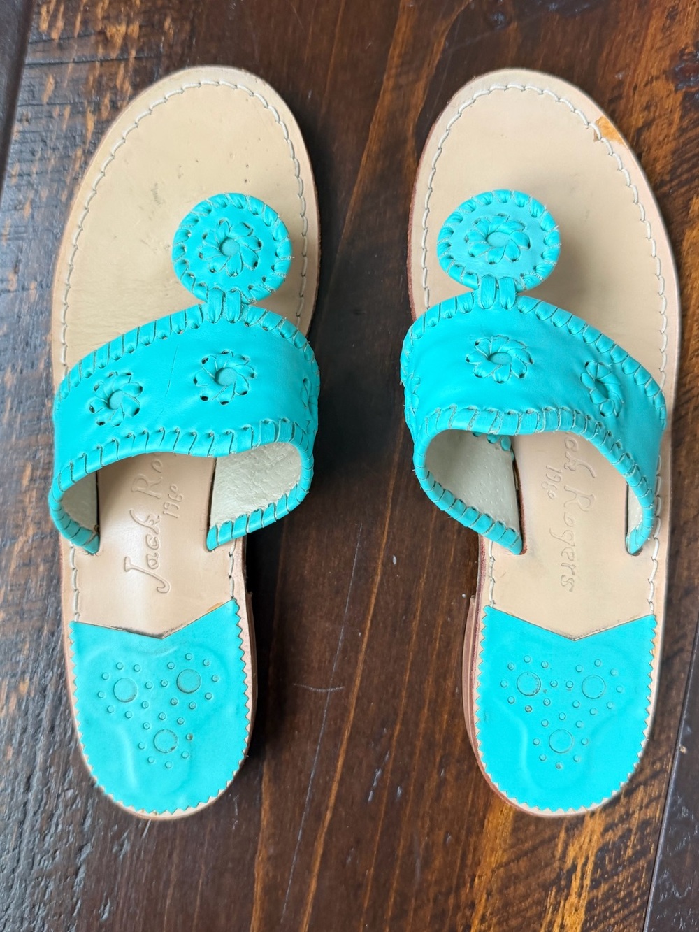 Jack Rogers Turquoise Leather Thong Sandals